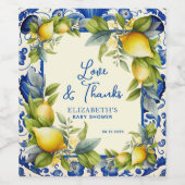 Yellow Lemons Blue Tegel Citroen Baby shower Wijn Etiket (Enkel label)