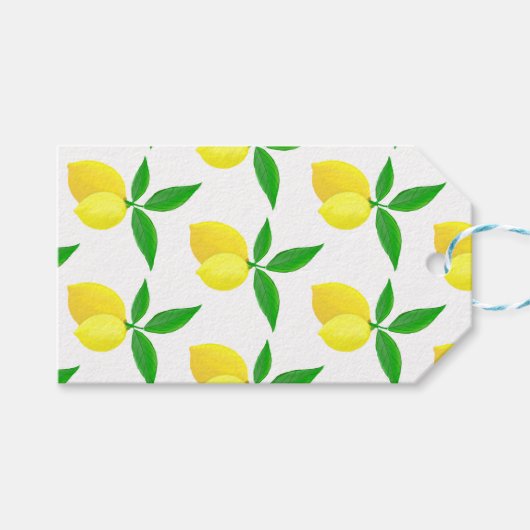 Yellow Lemons Green Leaves White Background Cadeaulabel (Voorkant (Horizontaal))