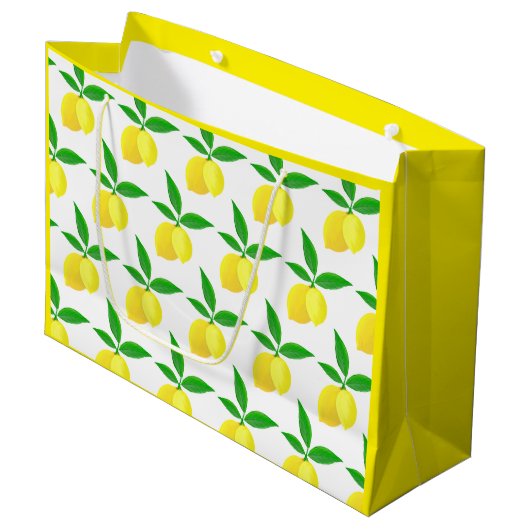 Yellow Lemons Green Leaves White Background Groot Cadeauzakje (Voorkant Gekanteld)