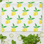 Yellow Lemons Green Leaves White Background Theedoek (Gevouwen)
