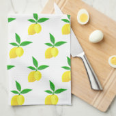 Yellow Lemons Green Leaves White Background Theedoek (Quarter Fold)