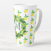 Yellow Lemons Monogram  Latte Mok (Rechterhoek)