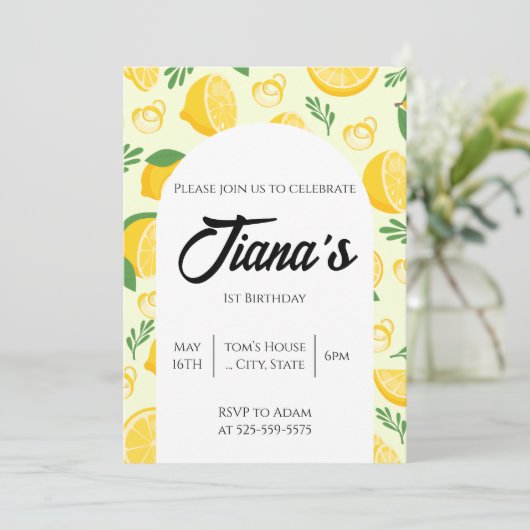 Yellow Lemons Pattern 1st Birthday Kaart (Staand voorkant)