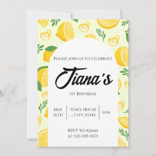 Yellow Lemons Pattern 1st Birthday Kaart