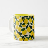 Yellow Lemons Pattern Citrus Fruit Mediterranean  Tweekleurige Koffiemok (Voorkant links)