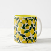 Yellow Lemons Pattern Citrus Fruit Mediterranean  Tweekleurige Koffiemok (Voorkant rechts)