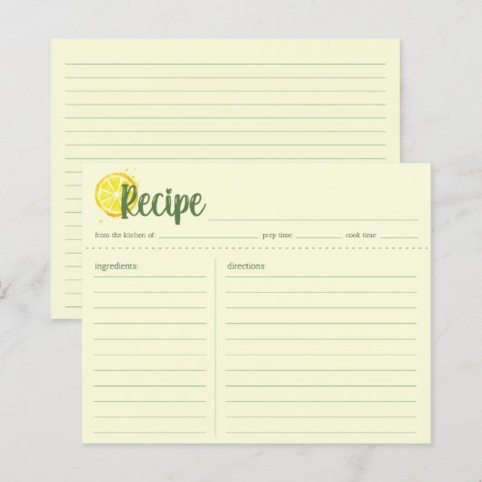 Yellow Lemons Recept Kaart, Huisverwarmend Nieuw H (Voorkant / Achterkant)