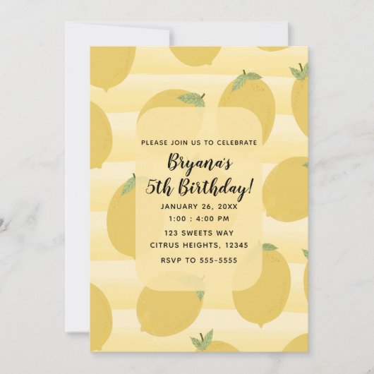 Yellow Lemons Summer Fruit Bright Birthday Party Kaart (Voorkant)