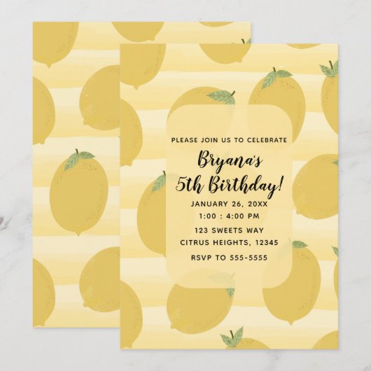 Yellow Lemons Summer Fruit Bright Birthday Party Kaart (Voorkant / Achterkant)