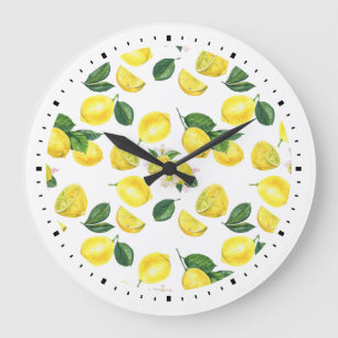 Yellow Lemons Watercolor Pattern Grote Klok