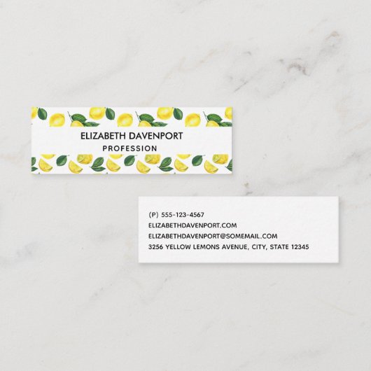 Yellow Lemons Watercolor Pattern Mini Visitekaartje (Voorkant / Achterkant)