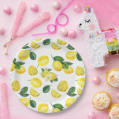 Yellow Lemons Watercolor Pattern Papieren Bordje (Feest)