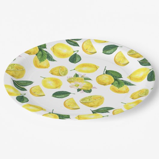 Yellow Lemons Watercolor Pattern Papieren Bordje (Gekanteld)