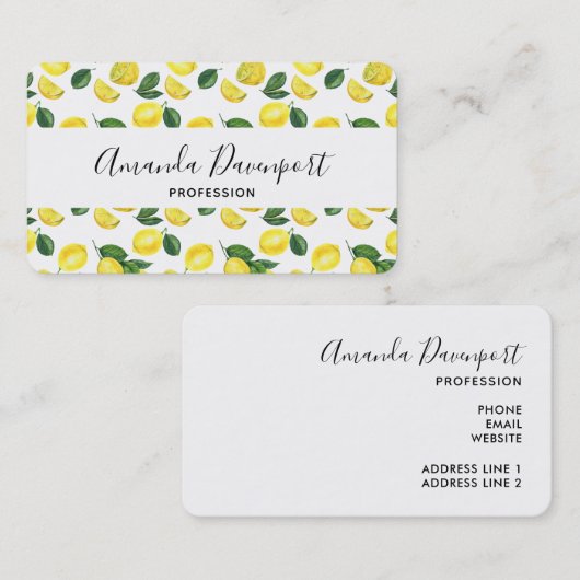 Yellow Lemons Watercolor Pattern Visitekaartje (Voorkant / Achterkant)