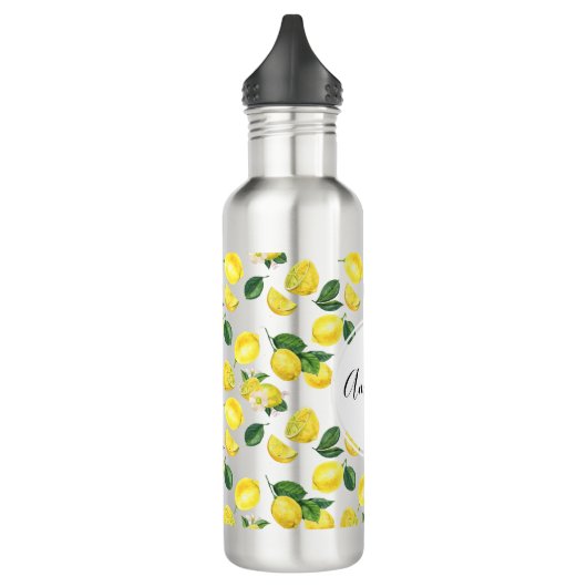 Yellow Lemons Watercolor Pattern Waterfles (Links)