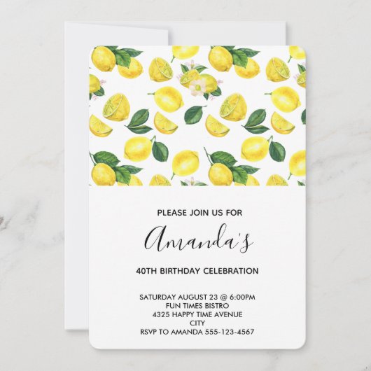 Yellow Lemons Waterverf Patroon Verjaardag Kaart (Voorkant)