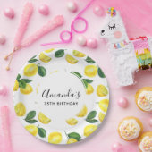 Yellow Lemons Waterverf Patroon Verjaardag Papieren Bordje (Feest)