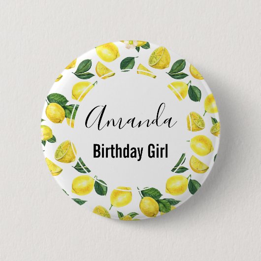 Yellow Lemons Waterverf Pattern Birthday Girl Ronde Button 5,7 Cm (Voorkant)