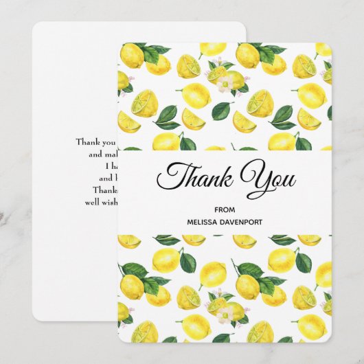 Yellow Lemons Waterverf Pattern Hartelijk dank Bedankkaart (Voorkant / Achterkant)