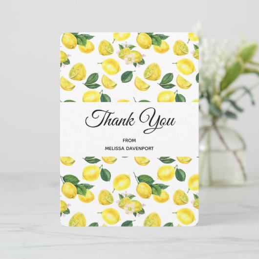 Yellow Lemons Waterverf Pattern Hartelijk dank Bedankkaart (Staand voorkant)