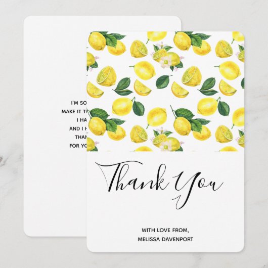 Yellow Lemons Waterverf Pattern Hartelijk dank Bedankkaart (Voorkant / Achterkant)