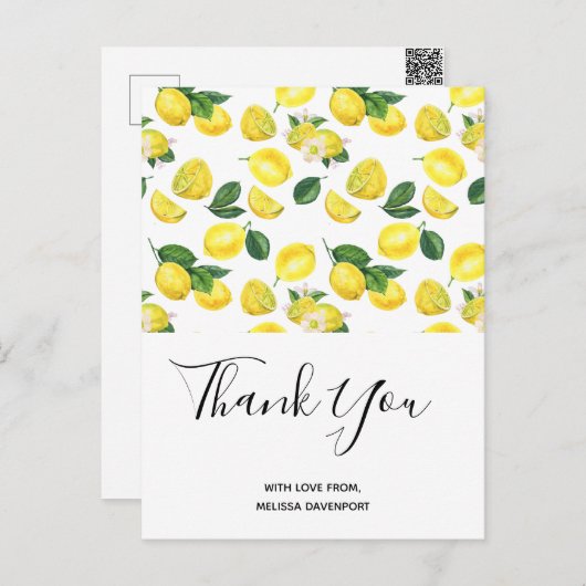 Yellow Lemons Waterverf Pattern Hartelijk dank Briefkaart (Voorkant / Achterkant)
