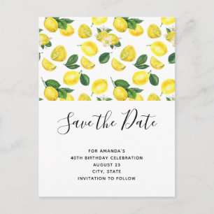 Yellow Lemons Waterverf Pattern Save the Date Uitnodiging Briefkaart