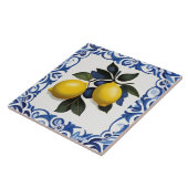 Yellow Lemons with Blue and White Border Tegeltje (Zijkant)