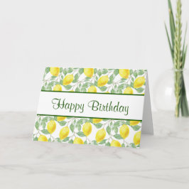 Yellow Lemons with Green Leaves Pattern Birthday Kaart