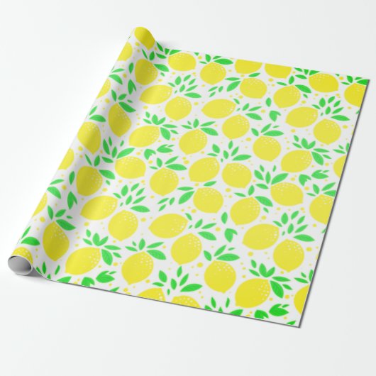 Yellow Lemons Wrapping Paper Cadeaupapier (Uitgerold)