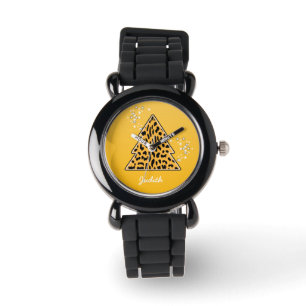 Yellow Leopard Cheetah kerstboom Horloge