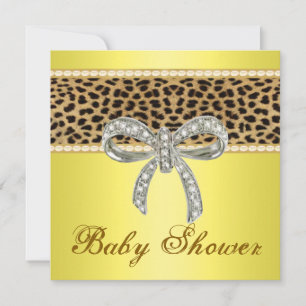 Yellow Leopard Diamond Bow Baby shower Invitation Kaart