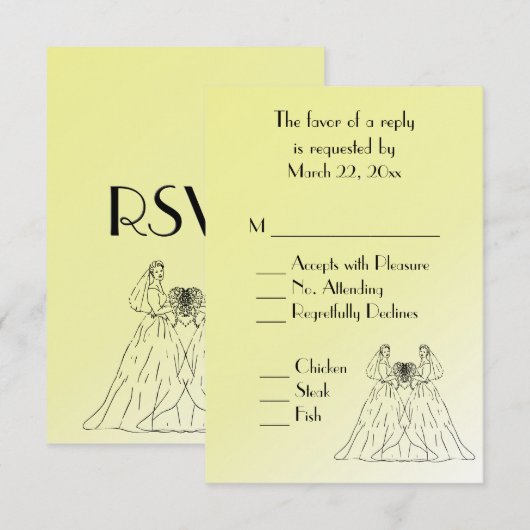 Yellow Lesbian Wedding Menu Keuze RSVP (Voorkant / Achterkant)