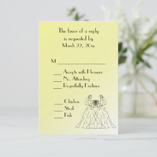 Yellow Lesbian Wedding Menu Keuze RSVP (Staand voorkant)