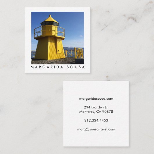 Yellow Lighthouse IJsland fotoreistoerisme Vierkante Visitekaartje (Voorkant / Achterkant)