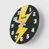 Yellow lighting bolt flash personalized ronde klok (Hoek)