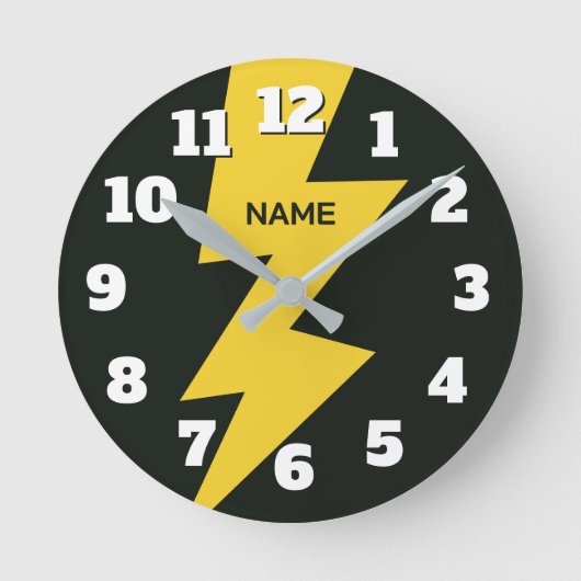 Yellow lighting bolt flash personalized ronde klok (Voorkant)