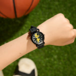 Yellow lighting bolt personalized black kid's horloge<br><div class="desc">Yellow lighting bolt personalized black kid's watch. Cute powerful thunderbolt flash design with big number dial. Add custom name of child. Fun Birthday gift idea for boy or girl. Available in other colors.</div>