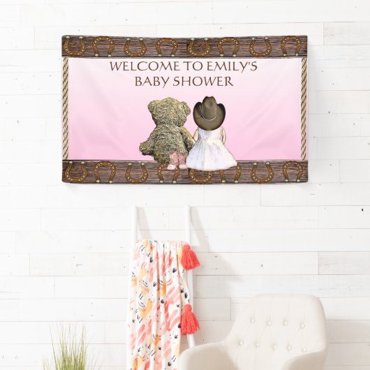 Yellow Lil' Cowgirl Gepersonaliseerd Baby shower Spandoek (Insitu)