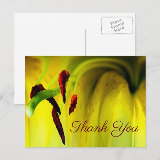 Yellow Lily Abstract Floral Bedankt Briefkaart (Voorkant / Achterkant)