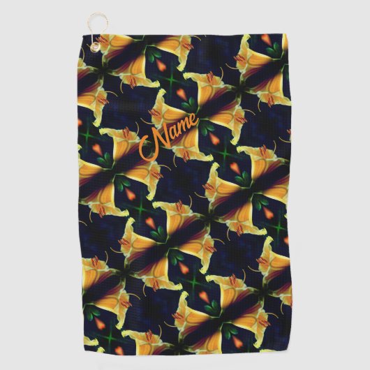 Yellow Lily Flower Abstract Pattern Persoonlijk Golfhanddoek (Voorkant)