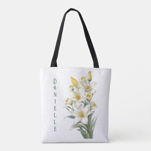 Yellow Lily Flowers Personalized Tote Bag (Achterkant)