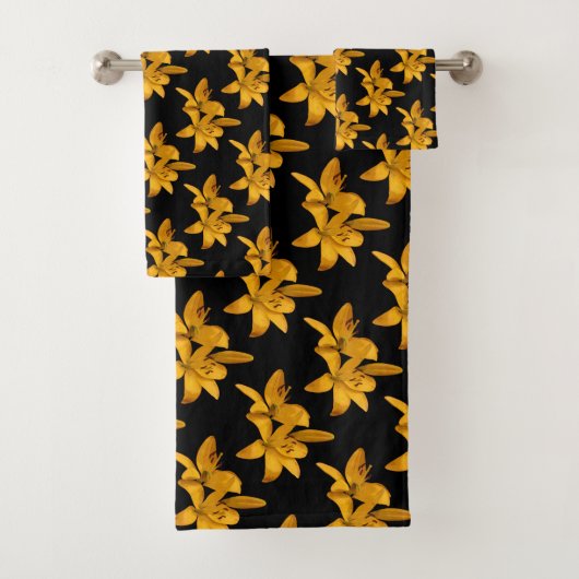Yellow Lily Garden Flowers Bath Towel Set Bad Handdoek (Insitu)