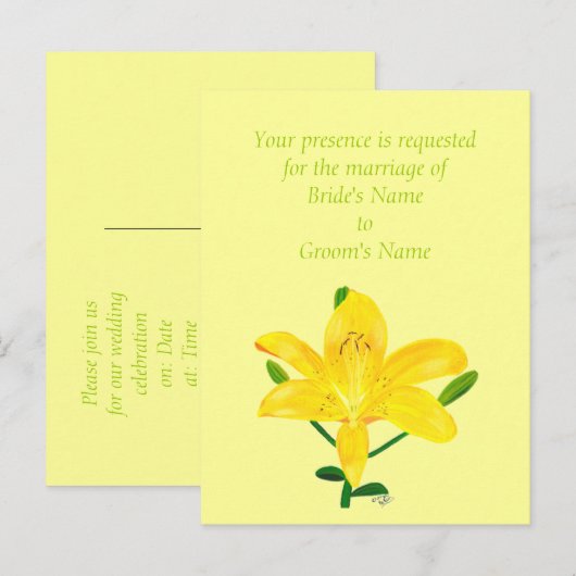  Yellow Lily Wedding Invitation Briefkaarten (Voorkant / Achterkant)