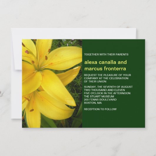 Yellow Lily Wedding Invitation Kaart (Voorkant)