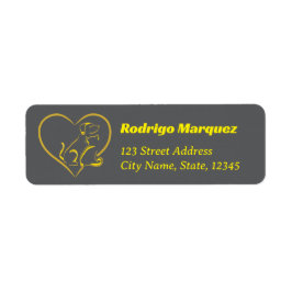 Yellow Line Art Cat, Dog, and Heart Etiket