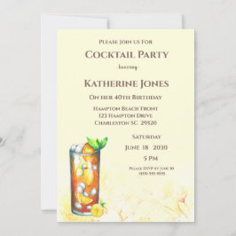 Yellow Long Island Tea Birthday Cocktail Party Kaart