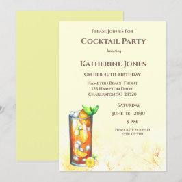 Yellow Long Island Tea Birthday Cocktail Party Kaart
