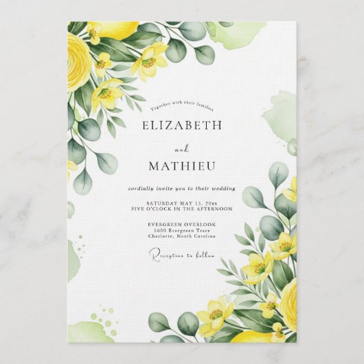 Yellow Lush Botanical Wedding Kaart (Voorkant)