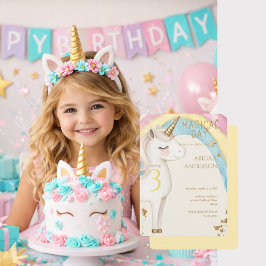 Yellow Magical Day Unicorn Girl Birthday Party Kaart